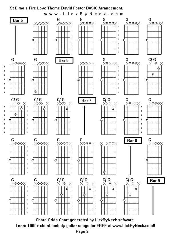 Chord Grids Chart of chord melody fingerstyle guitar song-St Elmo s Fire Love Theme-David Foster-BASIC Arrangement,generated by LickByNeck software.
